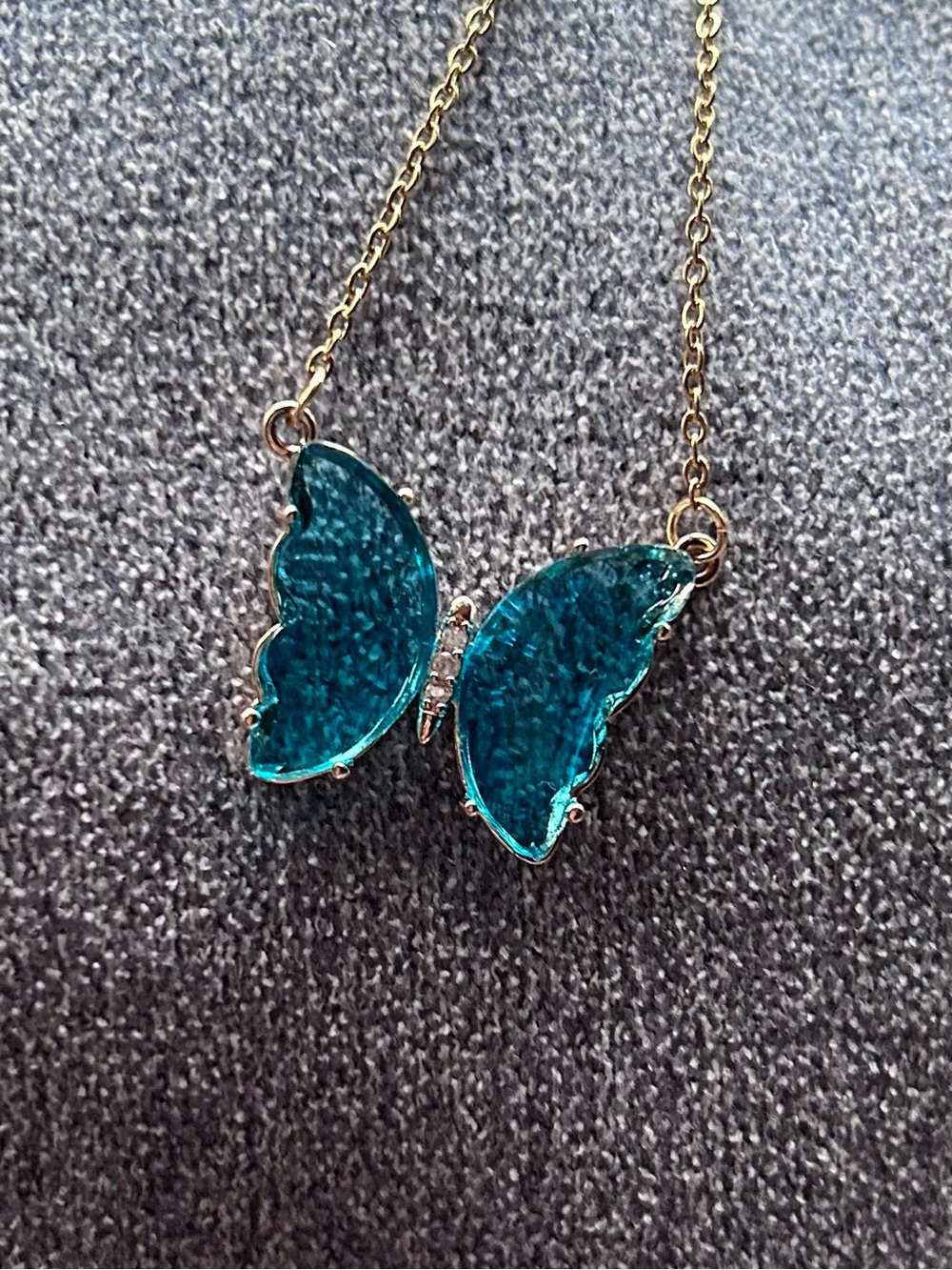 Butterfly Necklace ~ Clear Blue Crystal ~ Stainless Steel ~ Brand New!